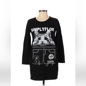 Yativi chic graphic print cat and patches black tunic dress, size small